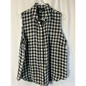 Saks Fifth Ave Women's Gingham Button-Up Top Black Size L Standard Casual Spring